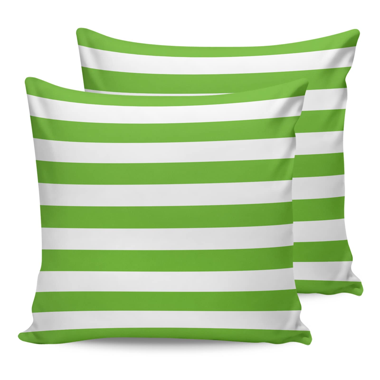 ALAGEO Outdoor Waterproof Pillow Covers for Patio Furniture Green and White Stripes Decorative Throw Pillow Cover Solid Striped Pillowcases Set of 2 Cushion Case for Sofa Couch Chair 18 x 18 in