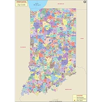 Amazon.com : Indiana Zip Code Map - Laminated (36" W x 50.7" H