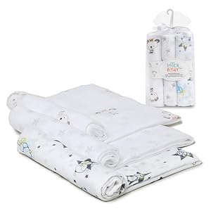 Interbaby Muselinas Bebe Algodon 80x80cm | Pack 3 Gasas para Bebes Recien Nacidos, Lactancia, Toalla, Manta | Muselinas Bebe Cómoda, Suave, Transpirable, Gris