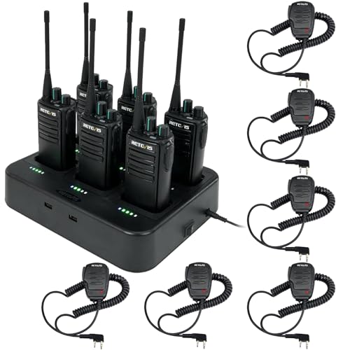 Retevis RB29 Walkie Talkies with Shoulder Mic,Rechargeable 2 Way Radios 6 Pack,with 6 Way Multi Gang Charger,Intuitive Charging Progress,Rugged Two Way Radio for Business Factory Jobsite Warehouse