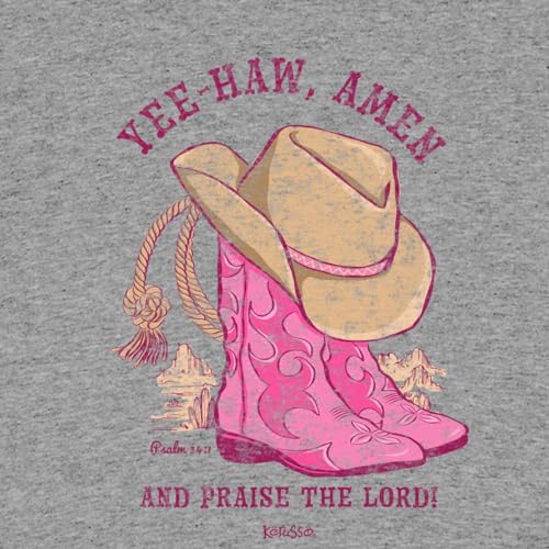 Kerusso, Faith Message, Cowboy Boots, Girls, Toddler, Sport Grey, Pink, Cotton, Kids Crew Neck T-Shirt, Yee Haw, Amen2