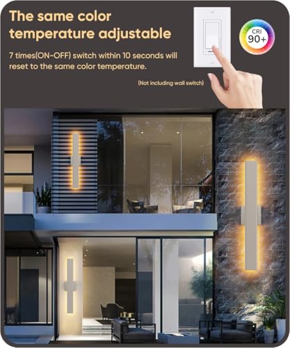 Image of Aipsun 2 Packs Nickel Outdoor Wall Light 23.6inch Modern LED Exterior Wall Sconce, Long LED Linear Exterior Lights 3000K 4000K 6000K for Entrance, Hallway, Garage, Porch(3CCT)