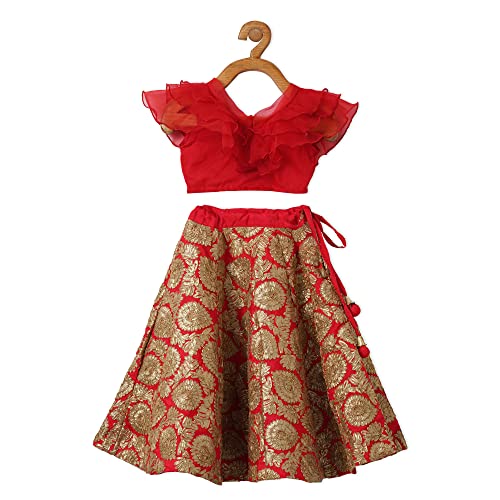 Image of Piccolo, Silk Lehenga with Choli, Ethnic Wear Lehenga Cholis, Sleeveless Blouse, Traditional Dress for Girls
