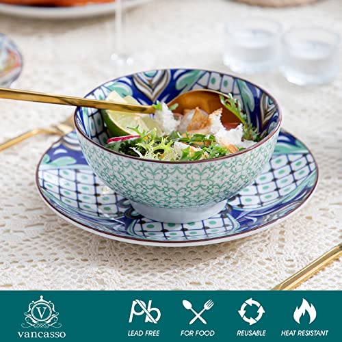 Vancasso Jasmin Dinnerware Sets For 4 Colorful Plates And Bowls Set Porcelain Hand Painted Arabic Style Dinner Set 16 Pieces Combined Dinner Plates Dessert Bowls Mixed Color #TOP2