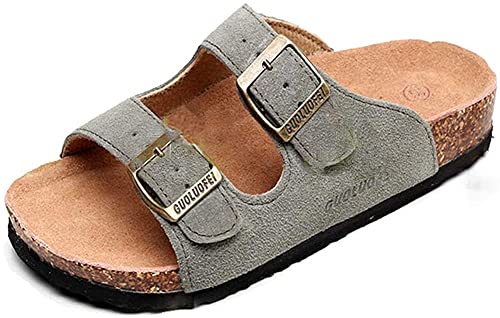Asifn Women Men Slide Cork Sandal Flat Adjustable Strap Buckle Slip on Casual Open Toe Shoes Suede Summer