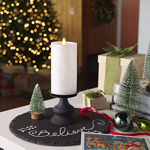 Image of Luminara Realistic Artificial Flame Frosted White Metallic Glitter Candle (3 x 6.5-inch) Moving Flame LED Battery Operated Lights - Unscented - Remote Sold Separately