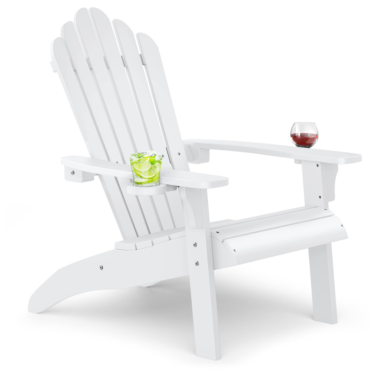 Upstreman Home Plastic Adirondack Chair Outdoor, Outdoor Fire Pit Chair with Cup Holder, Adirondack Patio Chair Weather Resistant for Outside, Porch, Lawn, Garden- A1, White