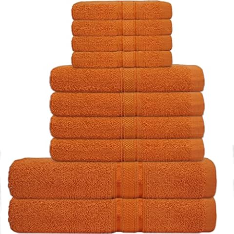 Casabella 10 Piece Luxury Soft Towel Bale Set Face Hand Bath Bathroom Towels (10 Pieces, Orange) Cover