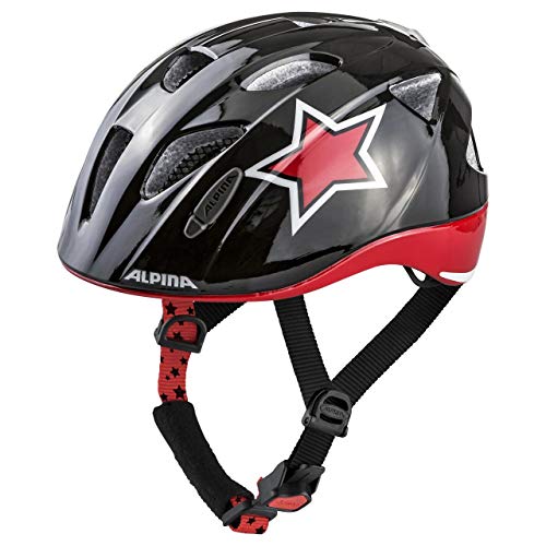 ALPINA XIMO - Leichter, Sicherer & Bruchfester Fahrradhelm Mit LED-Licht Für Kinder, Black-red-White Star, 45-49 cm