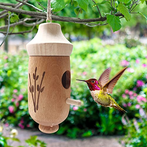 Hummingbird House for Outside 2022 Wooden Hummingbird House for Outside Indoor Hanging Hummingbird Swing Nest for Hummingbird Houses Garden Decor (Style A)