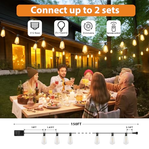 image for Brightever 150FT Outdoor Lights with Remote, 2700K/4000K/5000K Selecta