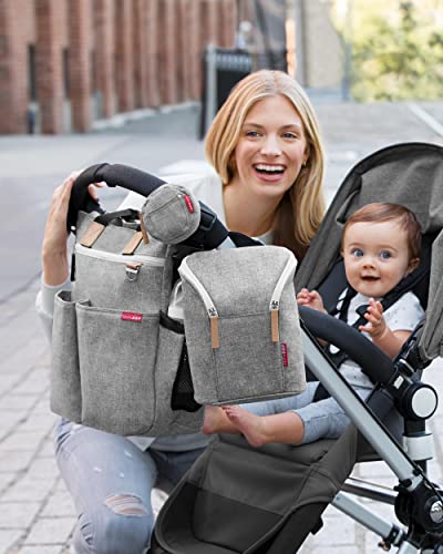 Image of Skip Hop 6-in-1 Diaper Backpack Set with Accessories and Insulated Baby Bottle Bag, Grey