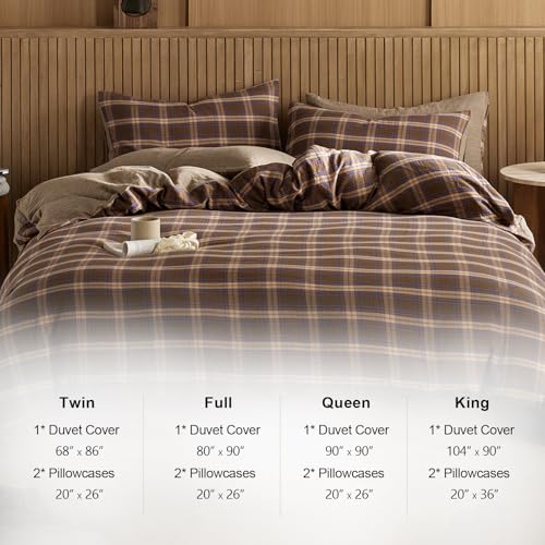 Image of EAVD Vintage Style Brown&Blue Buffalo Plaid Duvet Cover Set Queen Soft 100% Cotton Muslin Blue Brown Grid Gingham Bedding Set with 2 Pillowcases Farmhouse Gingham Duvet Cover with Zipper Closure