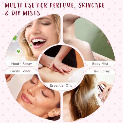 Mirrline 8 Pcs 30ml/1oz Square Glass Spray Bottles Refillable Empty Perfume Bottle Containers with Rose Gold Cap for Fragrance Essential Oils Travel - Pink - 5