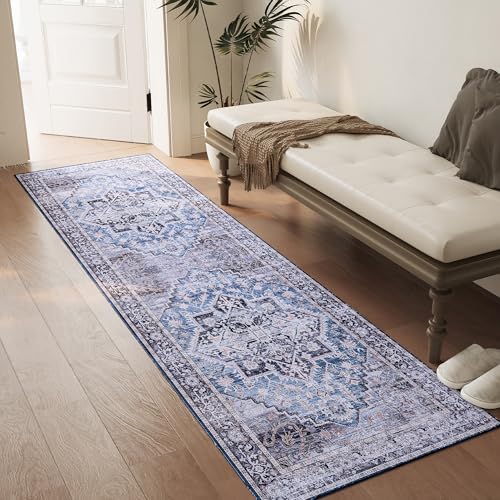 Vintage 2x6 Washable Runner, Low-Profile Kitchen Runner Rug with Non-Slip Backing & Durable Edge Binding, Pet-Friendly Entryway Rug for Bedroom & Hallway
