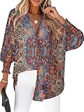 Zeagoo Womens Button Down Blouse Long Sleeve Boho Shirts Chiffon Lantern Sleeve Smocked Tops