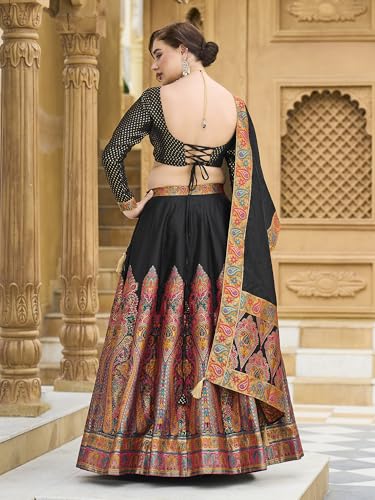 Image of PURVAJA Women's Jacquard Semi-Stitched Lehenga choli