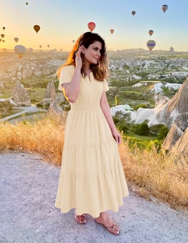 Image of ZESICA Women's Summer Casual Short Sleeve Boho Midi Dress