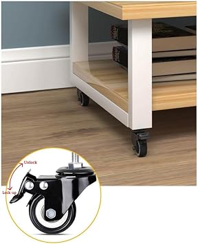 Mobile Printer Cart Printer Rack Mobile Floor Office Shelf Under Double Storage Table Copier Audio Storage Rack with Niversal Wheel for Desk, Office, Home(Brown)