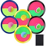 ANECO Juego de pelota de pesca de paleta de lanzamiento y captura con bolsa de almacenamiento, 6 paletas (3 colores) y 6 bolas (bola dura y bola suave)