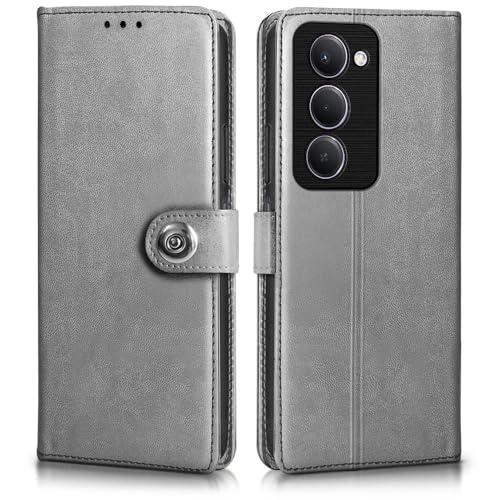 Image of WOW IMAGINE Shock Proof Flip Cover Back Case for Mi Redmi 15 5G (Magnetic Button Flip Case | Wallet Pockets & Stand | Leather Finish | Stone Grey)