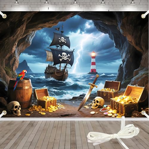 7X5ft Pirate Ship Backdrop for Photography Nautical Adventure Treasure Photography Pirate Halloween Theme Decorations Party Photo Studio Booth Props