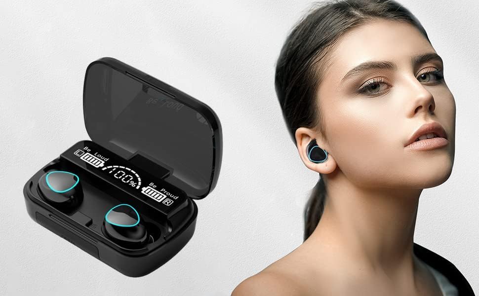 Miniatura 6 de Auriculares inalámbricos Bluetooth V5.3, reproducción de 60 horas, graves profundos, auriculares estéreo con pantalla de alimentación LED, estuche