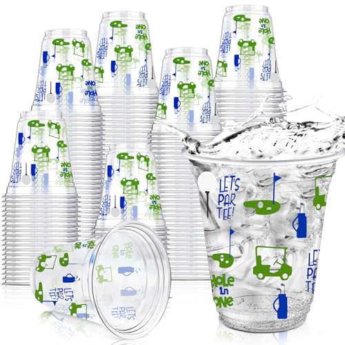 Qinyoung 50 Pcs Golf Party Supplies Bulk Clear Plastic Cups 12oz Disposable Lets Par-tee for Home Sports Golf Ball Themed Birthday Bachelor Party Supplies Favors (Blue)