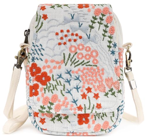 Image of SILKAREA Embroidered Cute Mini Crossbody Bag for Women Small Handbags Wristlet Wallet Bag Cell-phone Pouch Coin Purse