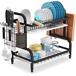 COVAODQ Escurreplatos,Escurreplatos Acero Inoxidable,Plateros De Cocina, Soporte Para Tablas De Cortar y Escurridor Para La Encimera De La Cocina (Negro)