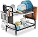 COVAODQ Scolapiatti, Set Scolapiatti Compatto a 2 Livelli per Cucina, Scolapiatti Grande in Acciaio Inox con Portautensili (Nero)