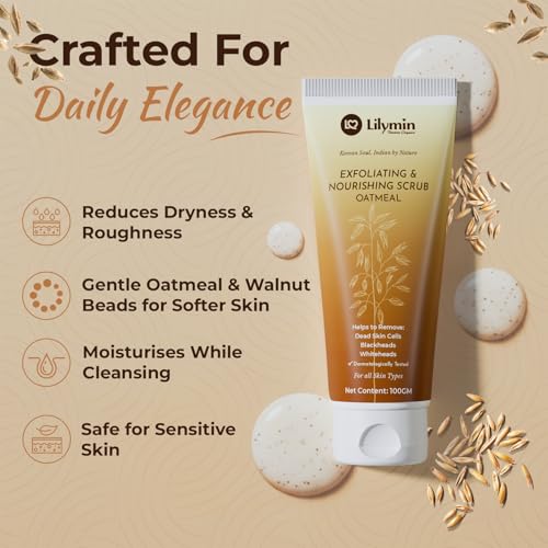 Image of Oatmeal Face Scrub With White Lily & Honey - inchGentle Glow inch 100GM, Clean - Natural & Organic, Nourishing, Exfoliating & Moisturizing, Removes Dead Skin, All Skin Types Men & Women