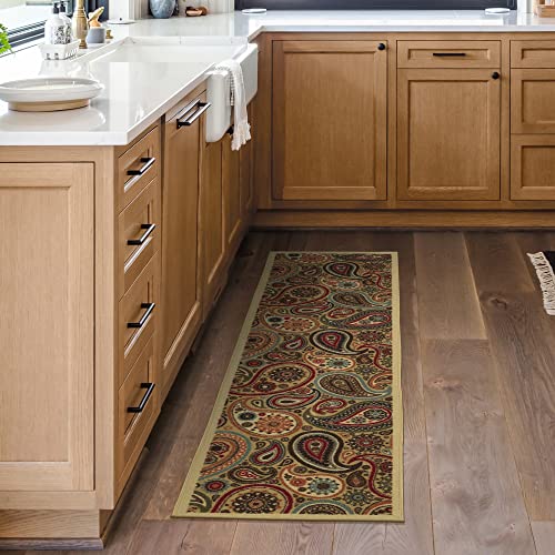 Machine Washable Paisley Design Non-Slip Rubberback 2X5 Traditional Runner Rug For Hallway, Kitchen, Bedroom, Entryway, 20" X 59", Beige #TOP5