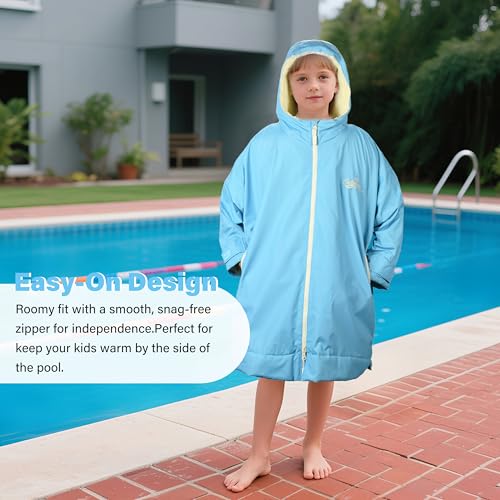 Image of Catalonia Waterproof Kids Swim Parka with Hood, Sherpa Lined Swim Coat with Inner Pocket & Write-On Name Tag