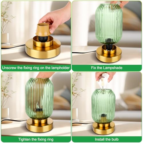 Ledikon Touch Control Mid Century Modern Table Lamp,3 Way Dimmable Green Glass Table Lamp For Nightstand thumb #6