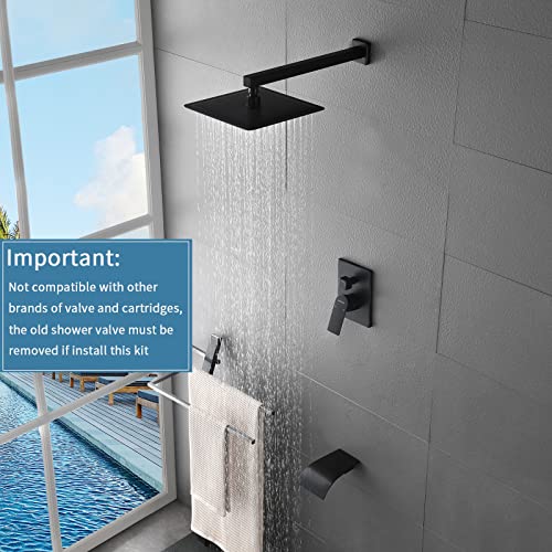 Matte Black Tub Shower Valve Trim Kit Shower Faucet Set With Tub Spout Shower Tub Kit With Rough In Valve Tub Shower System Bathtub Faucet Set Wall Mounted Shower Fixtures #TOP1