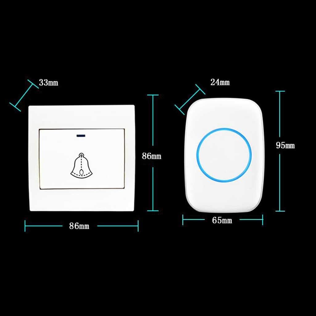 Wireless Doorbell Waterproof, 1 Transmitter 5 Receivers 36 Pieces of Music Self-Powered Doorbell, 300M Range, Intelligent Flashing Light Remind / 4 Volume Levels,Black,White,Black