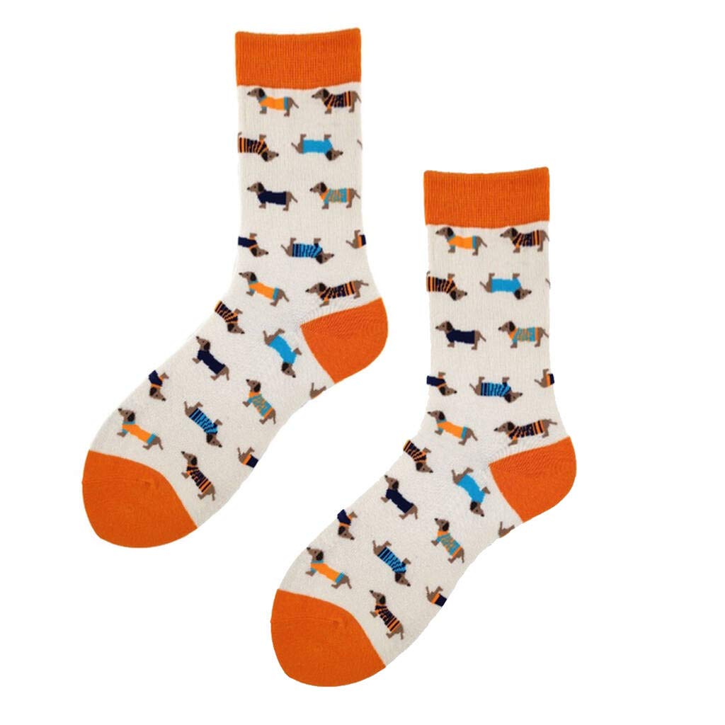 The Beach Stop Women's Orange Novelty Sausage Dog Dachshund Unisex Socks (Orange)