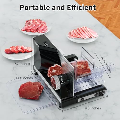 Image of Meat Slicer Machine for Home - Electric Deli Slicer for Home & Kitchen, Food Slicer with Adjustable Thickness, Meat Cutter Machine for Frozen Thawed Meats, Jerky, Bread, Deli Meats (Silver & Black)