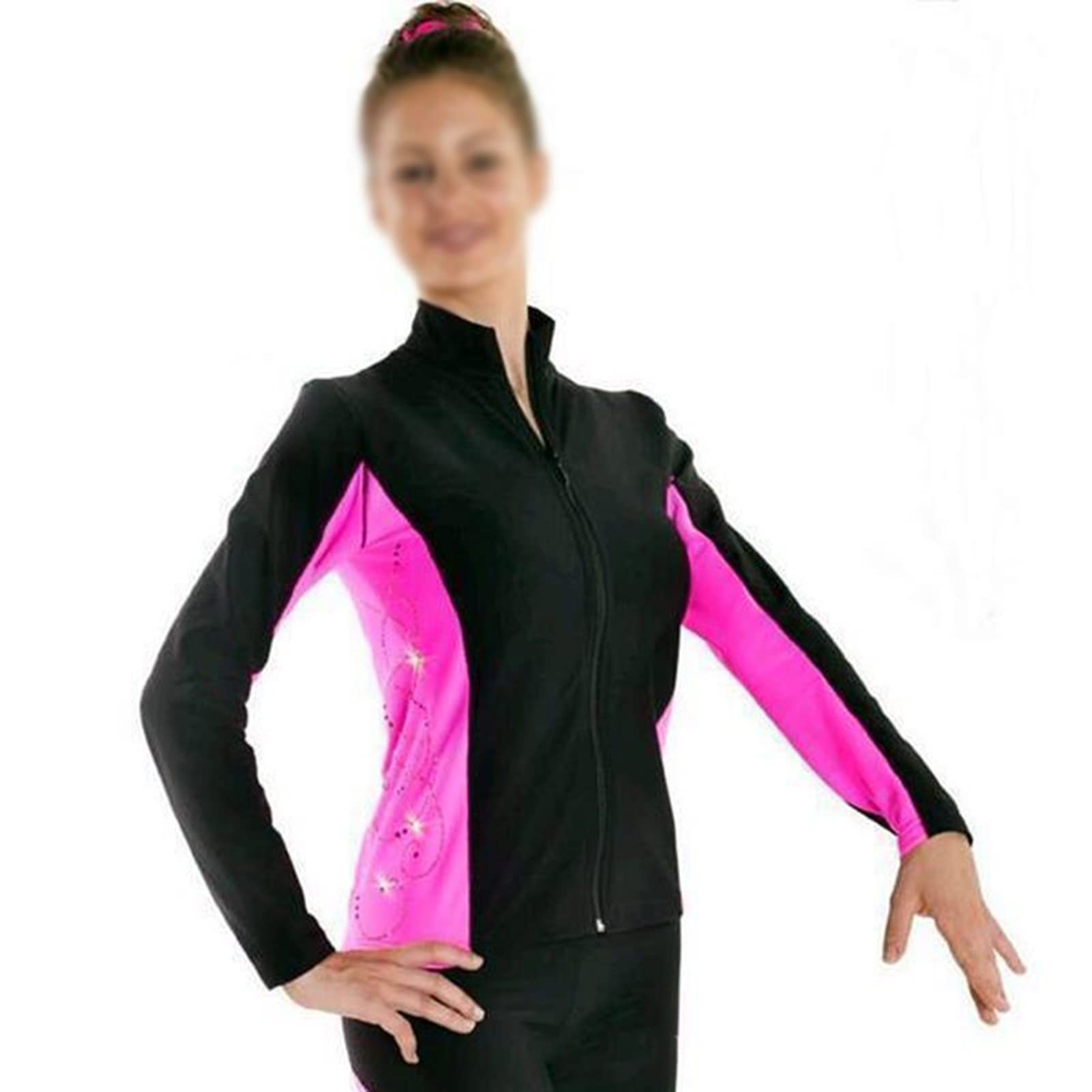 Generico Sets di Leggings da Pattinaggio Artistico da Donna, Striscia Laterale Personalizzata Elasticità Giacca E Pantaloni Professionali A Maniche Lunghe da Allenamento(Size:L,Color:Nero+Rosa)