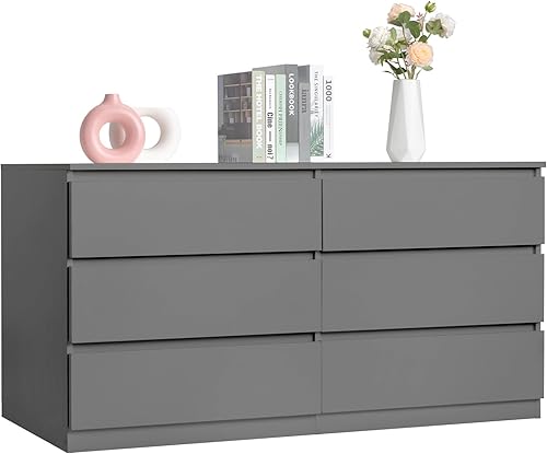 Spaco Grey Dresser for Bedroom,Modern 6 Drawer Dresser with Deep Drawer,Wide Storage Chest of Drawers,Bedroom Storage Organizer Furniture,TV Stand for Living Room