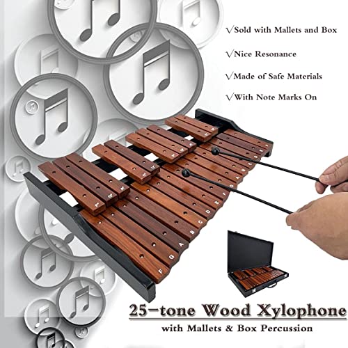 Image of Portable Professional 25 Key Xylophone Alto Wood Xylophone, Adult School Band Student Percussion Educational, diatonic scale from F to F, semitone scale from F to D (Coffee Brown)