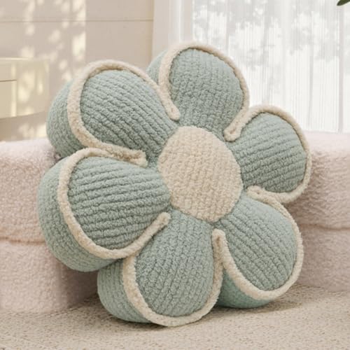 Nmkopzy Sage Green Decorative Throw Pillows Flower Daisy Shaped Pillow 16' Soft Floor Cushion for Couch Bed Chair Girls Room Bedroom Decor Aesthetic (1, Sage Green, 16 Inch)