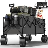 JUMMICO Bollerwagen Faltbar 332L mit Verstellbarer Heckklappe 200 KG Belastbar, Faltbarer Bollerwagen mit 360°-Schwenkbare All-Terrain-Räder & Bremsen für Strand Wanderung Camping Einkauf,Grau