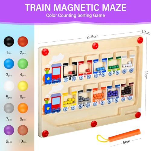 ALFFREUDE Magnetisches Labyrinth Spiel - Farb und Zahlenlabyrinth, Montessori Spielzeug für 2-5 Jährige, Lehrreiches Zählspielzeug für Kleinkinder und Vorschulkinder