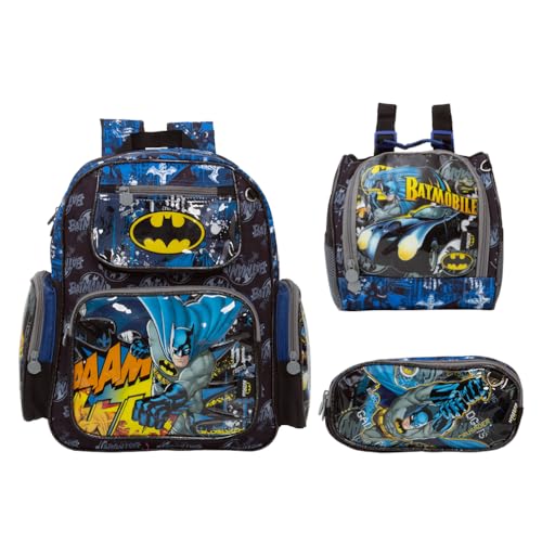 Kit Mochila Infantil Masculina Super-Herói Costas G Cor Preta - Lancheira + Estojo