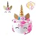 Unicorn Cake Toppers Handmade Set gold Horn With Balloons Ears Flowers and eyelash for Birthday baby shower Party wedding cake decorations (27pcs) (GOLD)