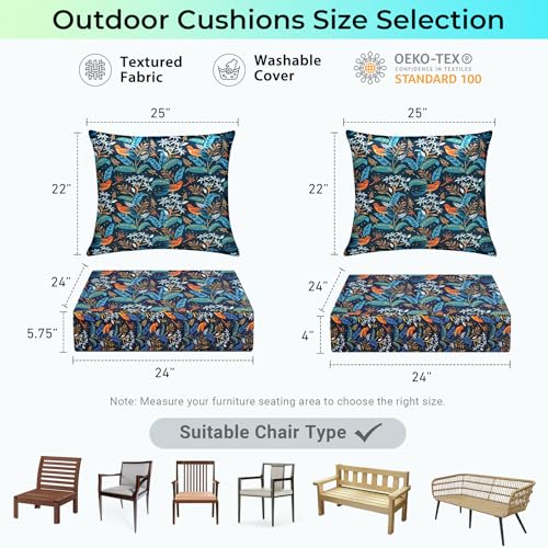 Image of IPYNBAP Outdoor Cushions for Patio Furniture,Outdoor Seat Cushion Set 24 x 24 x 5.75 Inch,Waterproof & Fade Resistant Outdoor Chair Cushions,Deep Patio Chair Cushion with Removable Cover,Nightingale