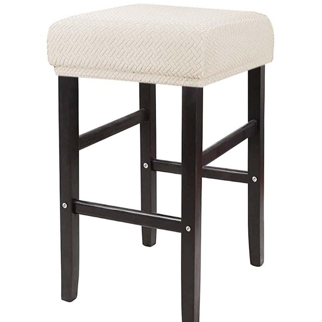 Zzdzw Beige Stretch Rectangle Bar Stool Cover,Stool Covers Rectangular Jacquard Vanity Stool Cover Washable Counter Stool Covers Bar Stool Seat Covers Saddle Seat Cover With Elastic Bands(Beige)