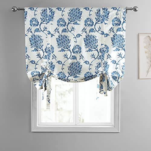 Image of HPD Half Price Drapes Room Darkening Tie Up Curtains 46 X 63 Inch Duchess Printed Cotton Window Roll Up Balloon Curtain for Living Room, Kitchen PRTW-TUD51A-63 (1 Panel), Duchess Blue